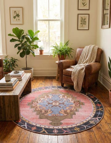 5' x 5' Washable Timeless Round Rug