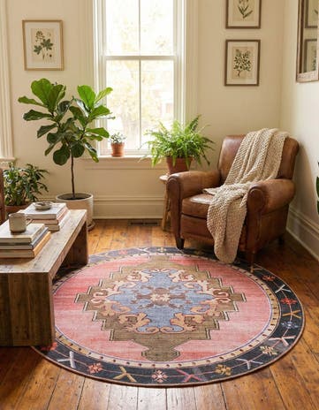 5' x 5' Washable Timeless Round Rug