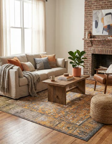 Yellow Washable Timeless Square Rug