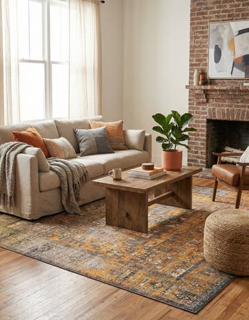 Yellow Washable Timeless Square Rug