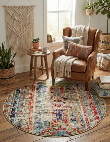 Blue Washable Mesa Round Rug