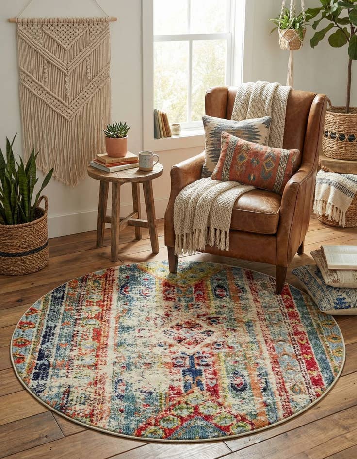 Detail image of 4' x 4'  Washable Santa Fe Round Rug
