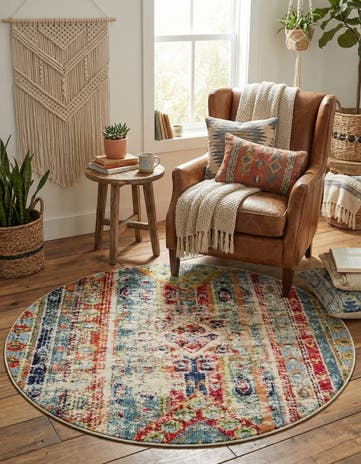 Blue Washable Mesa Round Rug