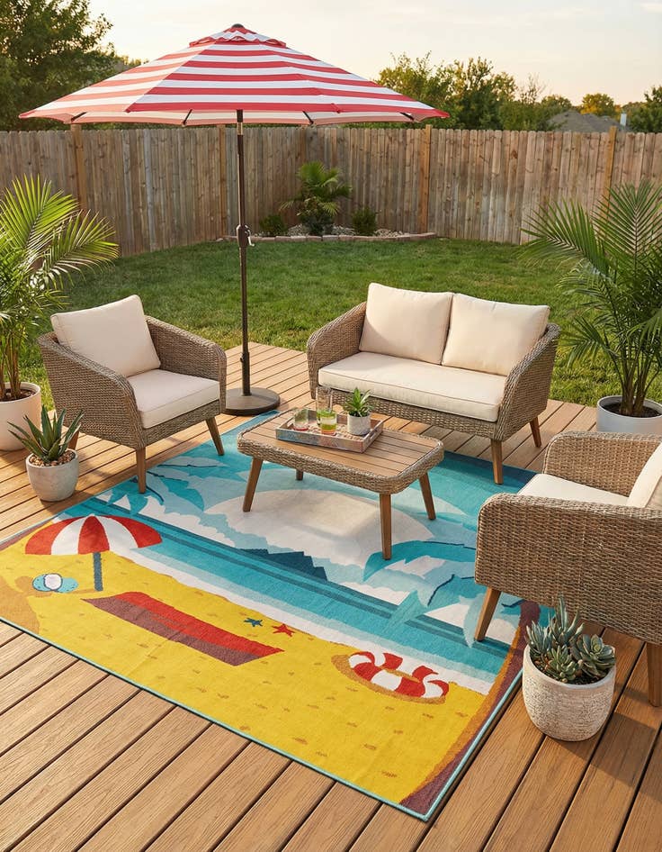 Detail image of 7' 10 x 10'  Washable Coastal Indoor / Outdoor Rug