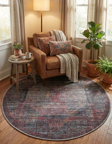 Red and Black Washable Mangata Round Rug