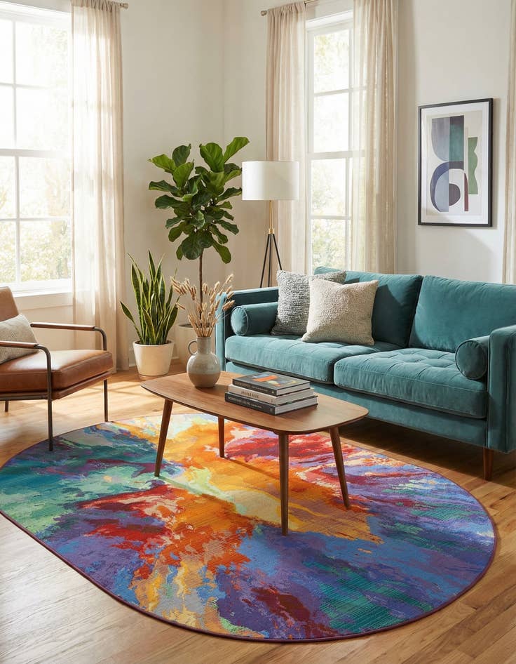 Detail image of 5' 3 x 8' Easy-Clean Modern Indoor / Outdoor Oval Rug