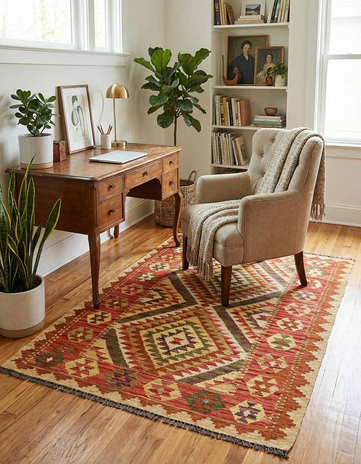 Detail image of 3' 4 x 4' 10  Hand Woven Kilim Maymana Wool Rug