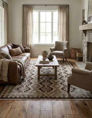 5' 4 x 6' 8 Hand Woven Kilim Maymana Wool Rug