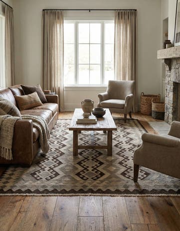5' 4 x 6' 8 Hand Woven Kilim Maymana Wool Rug