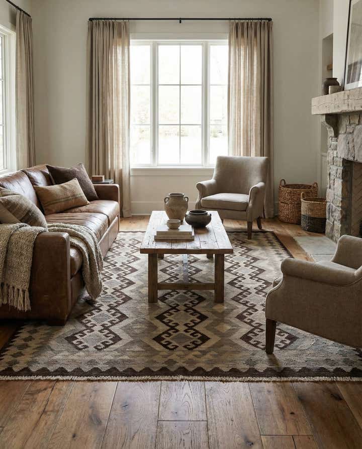 5' 4 x 6' 8 Hand Woven Kilim Maymana Wool Rug