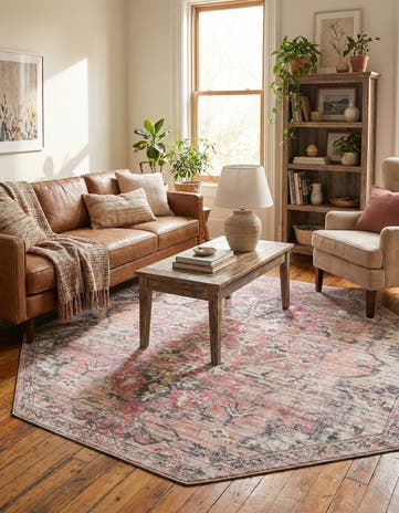 Beige pink Washable Nostalgia Octagon Rug