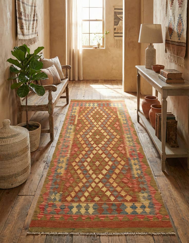 Detail image of 3' 3 x 6' 3  Hand Woven Kilim Maymana Wool Runner Rug