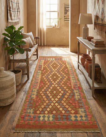 3' 3 x 6' 3 Hand Woven Kilim Maymana Wool Runner Rug