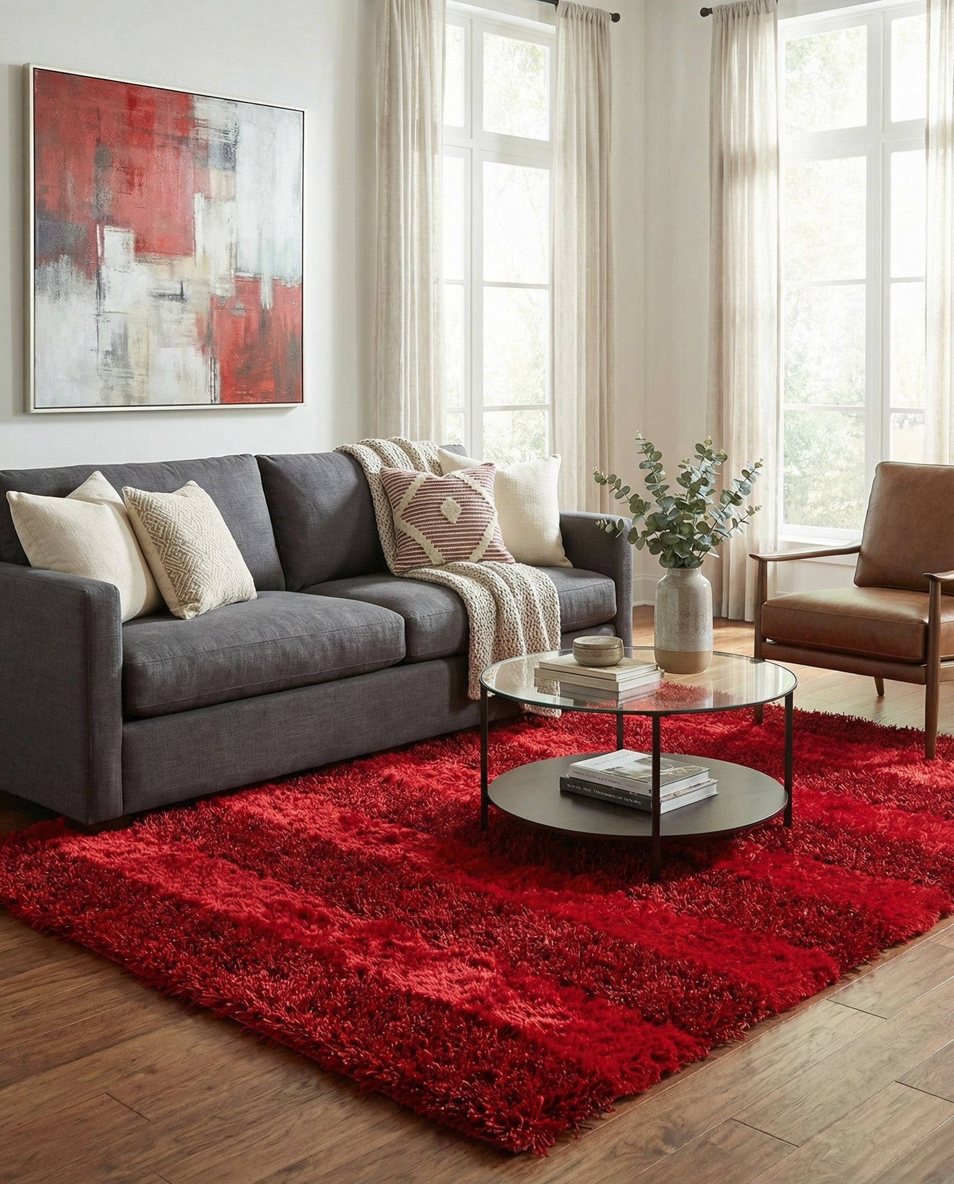  5' 2 x 6' 7  Hand Knotted Solid Shag Oriental Rug