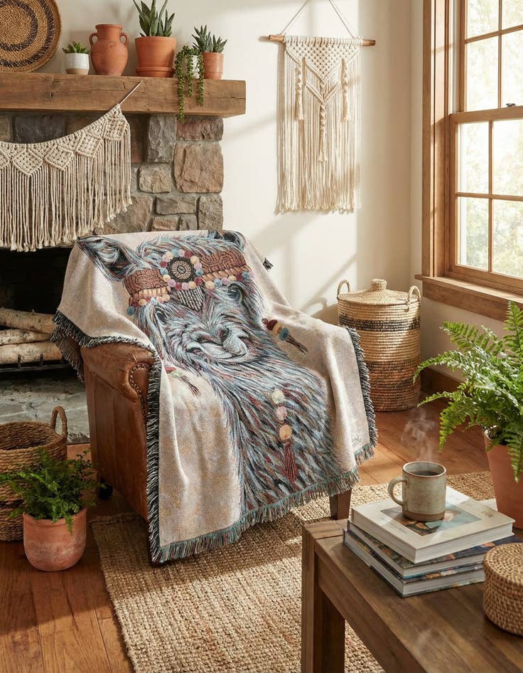 Detail image of 4' 6 x 6' Hippie Llama Throw Blanket