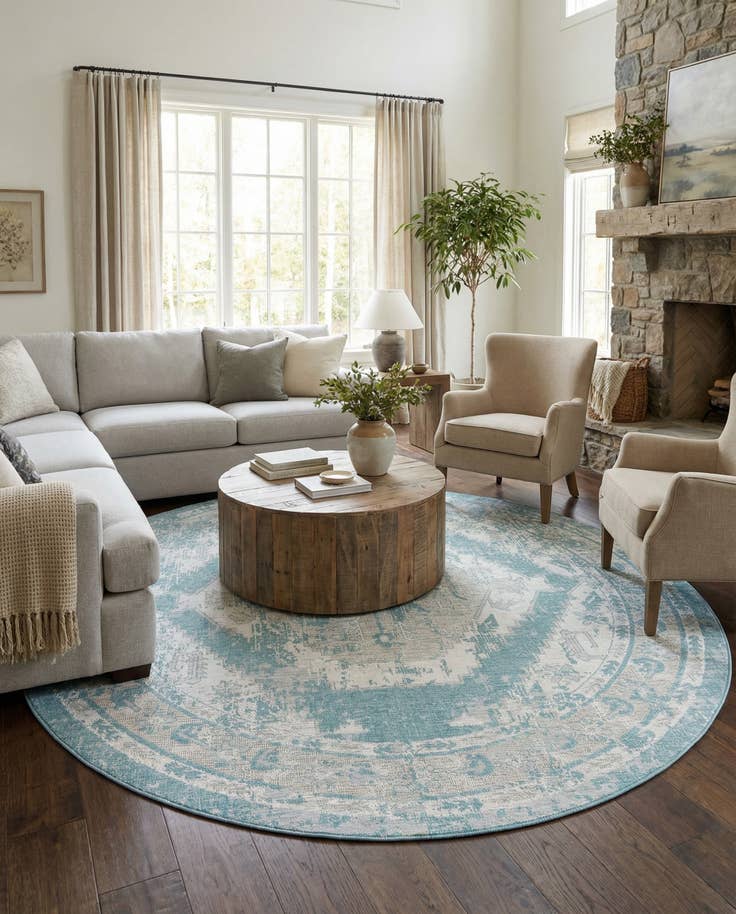 Detail image of 13' x 13' Easy-Clean Traditional Indoor / Outdoor Round Rug