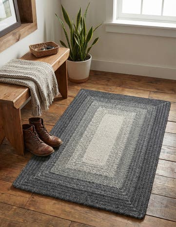 Gray Handmade Hand Braided Wool Rug