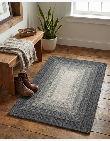 Gray Handmade Hand Braided Wool Rug