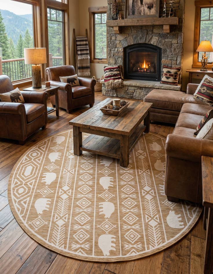 Detail image of 10' x 10' Easy-Clean Southwestern Indoor / Outdoor Round Rug