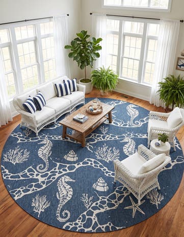 12' x 12' Easy-Clean Coastal Indoor / Outdoor Round Rug