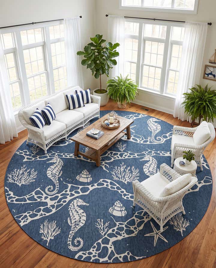 12' x 12' Easy-Clean Coastal Indoor / Outdoor Round Rug