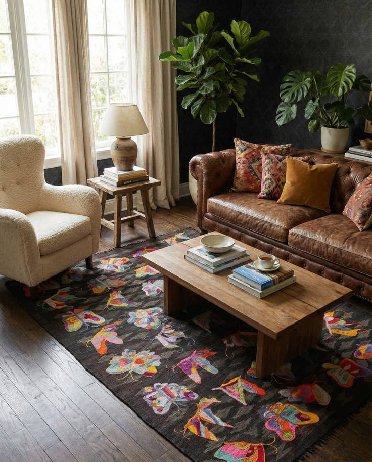 Detail image of 4' 8 x 6' 8 Hand Woven Kilim Suzani Wool Rug