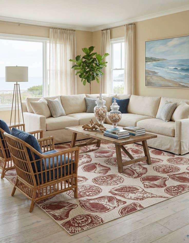 Detail image of  13' x 13'  Washable Coastal Indoor / Outdoor Square Rug