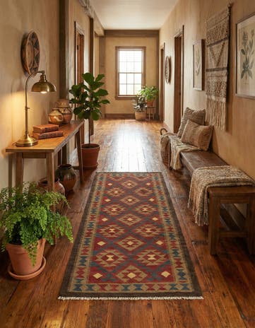 3' 2 x 6' 5 Hand Woven Kilim Maymana Wool Runner Rug