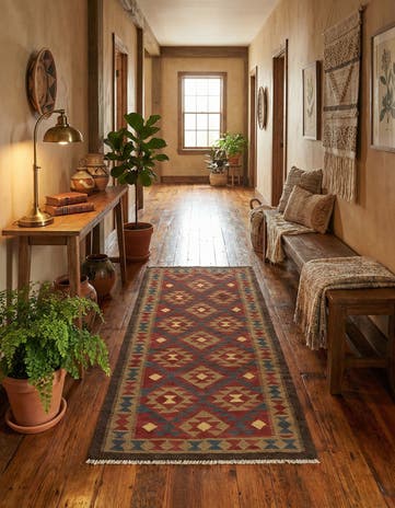 3' 2 x 6' 5 Hand Woven Kilim Maymana Wool Runner Rug