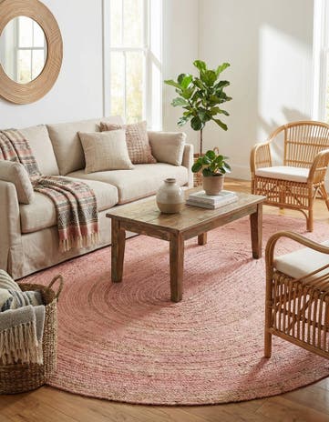 Light Pink Handmade Braided Jute Oval Rug