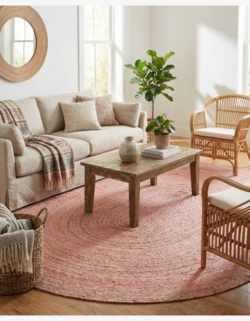 Light Pink Handmade Braided Jute Oval Rug