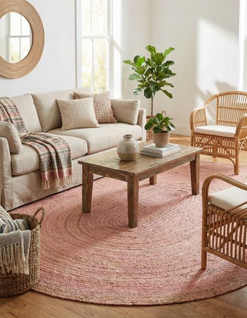 Light Pink Handmade Braided Jute Oval Rug