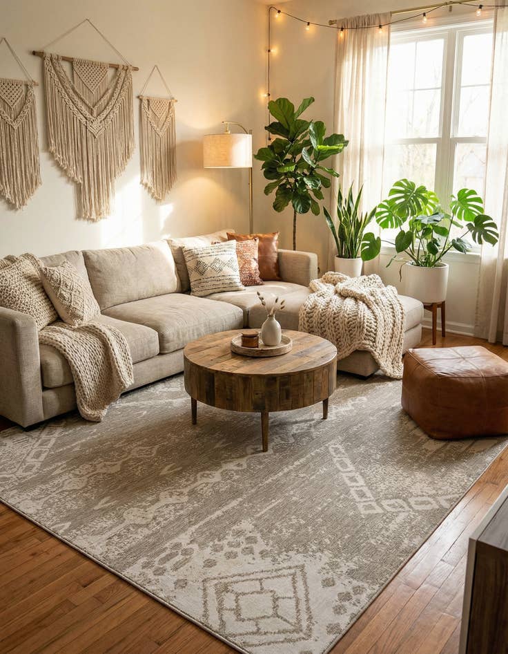 Detail image of  10' 8 x 10' 8  Washable Bohemian Indoor / Outdoor Square Rug