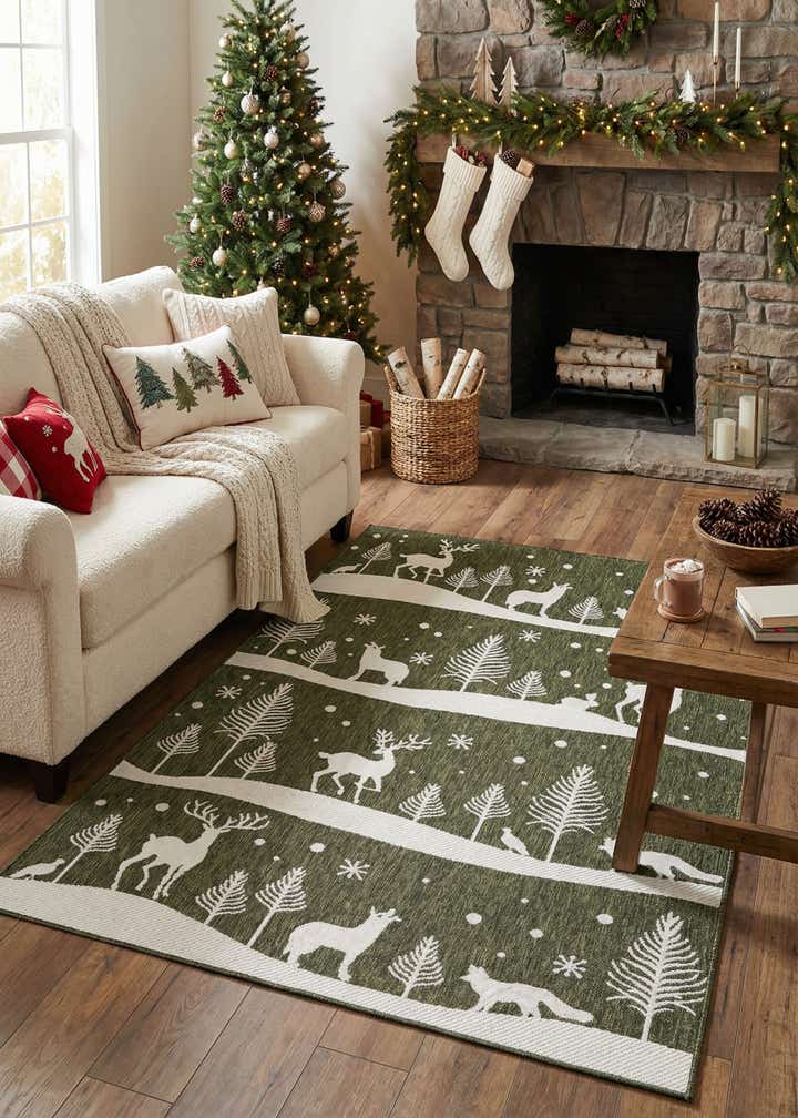 5' 3 x 8' Easy-Clean Holiday Indoor / Outdoor Rug