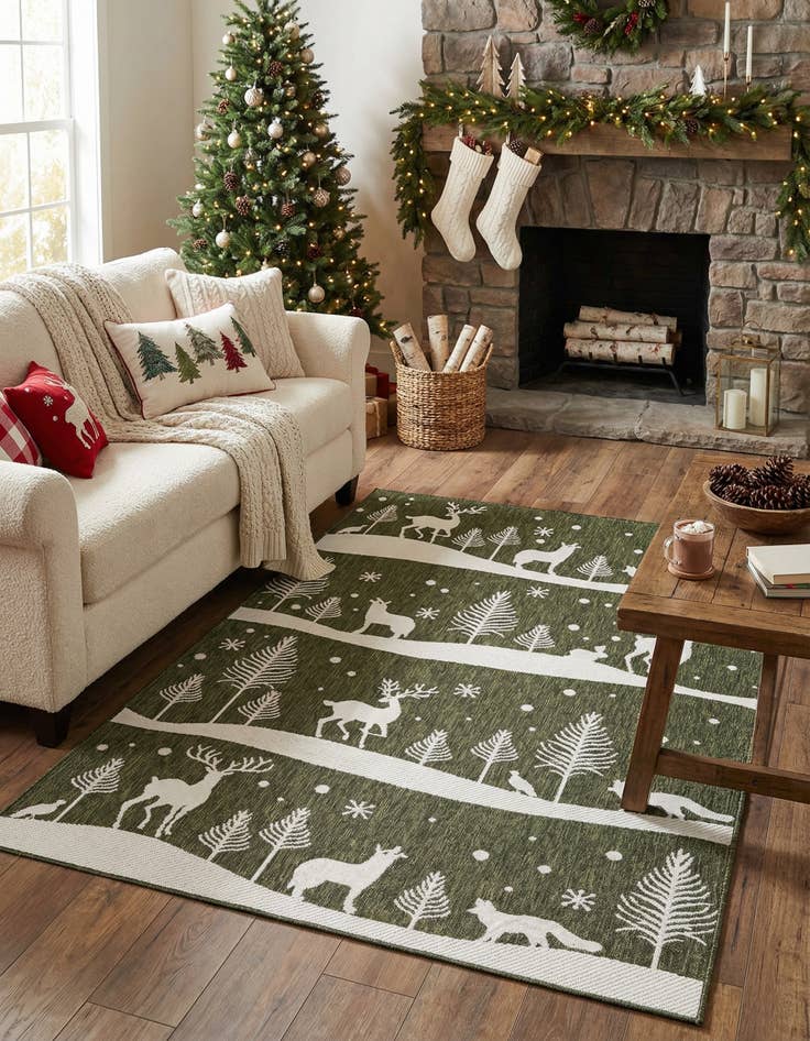 Detail image of 5' 3 x 8' Easy-Clean Holiday Indoor / Outdoor Rug