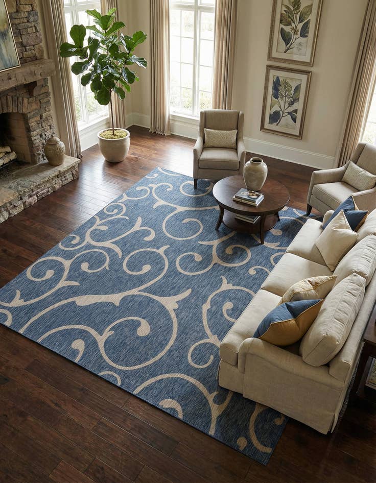 Detail image of  10' 8 x 10' 8  Washable Botanical Indoor / Outdoor Square Rug