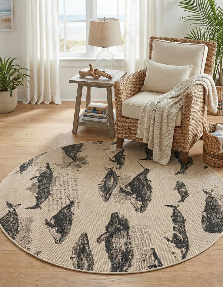 Detail image of 5' x 5' Easy-Clean Coastal Indoor / Outdoor Round Rug