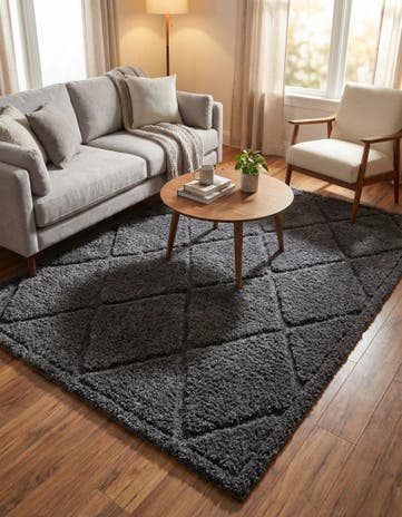 Dark Gray Lattice Shag Rug