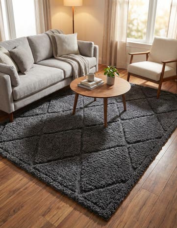 Dark Gray Lattice Shag Rug