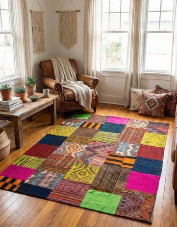5' 8 x 7' 9 Hand Woven Kilim Patchwork Wool Rug