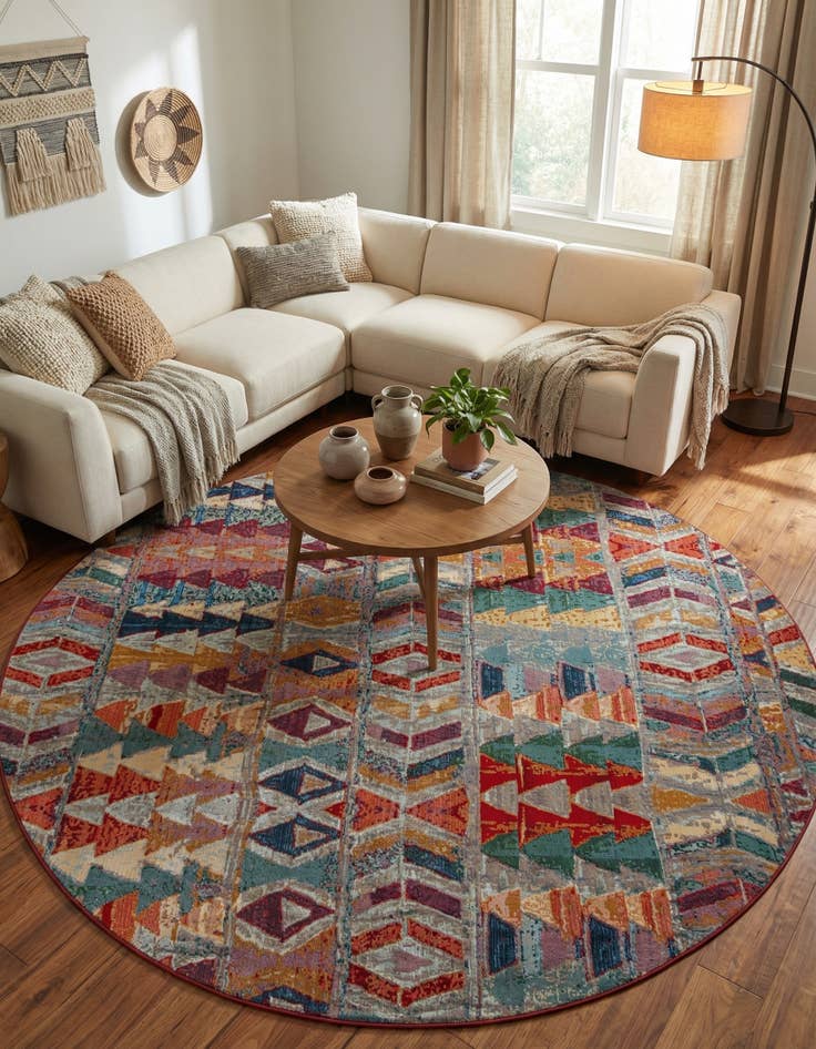 Detail image of 12' x 12'  Washable Modern Indoor / Outdoor Round Rug