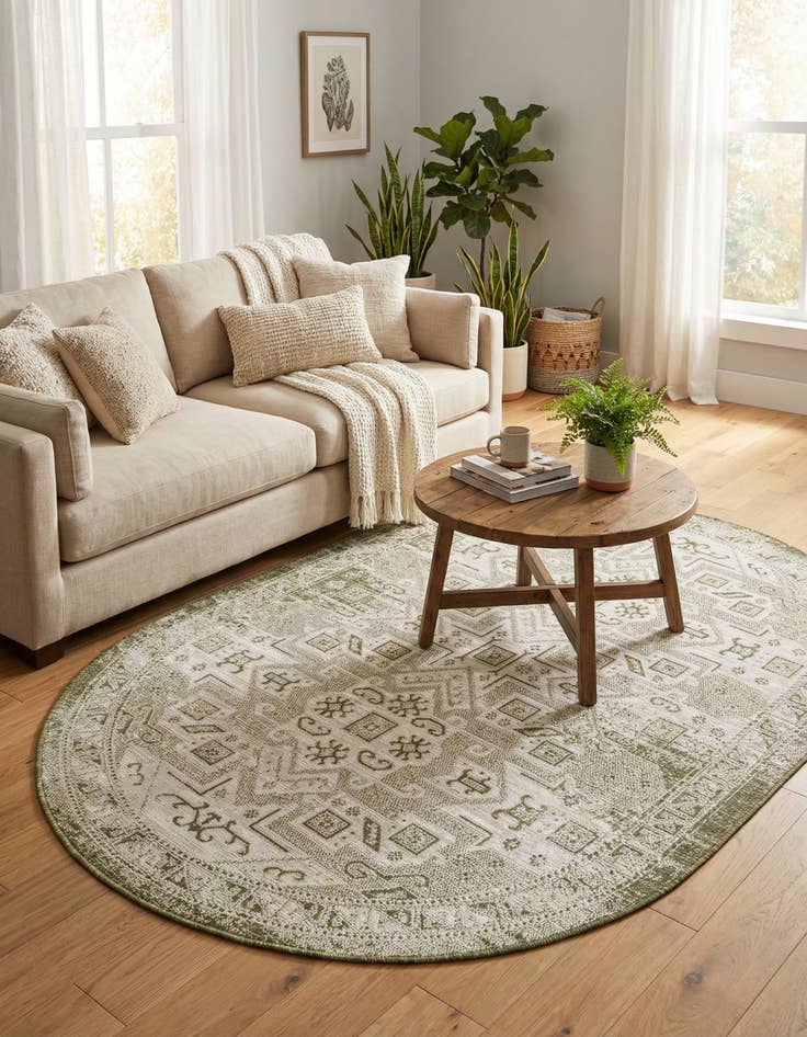 Detail image of 5' 3 x 8'  Washable Aztec Indoor / Outdoor Oval Rug