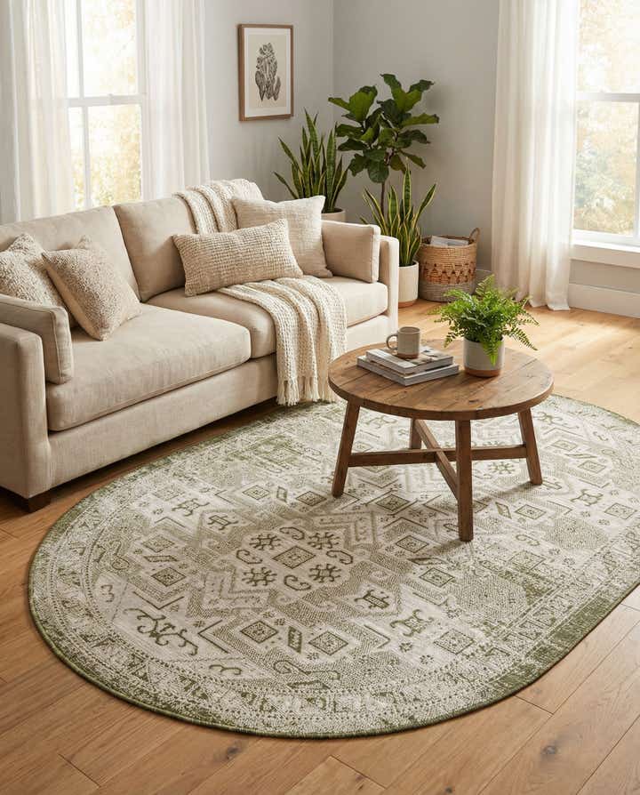 5' 3 x 8' Easy-Clean Aztec Indoor / Outdoor Oval Rug