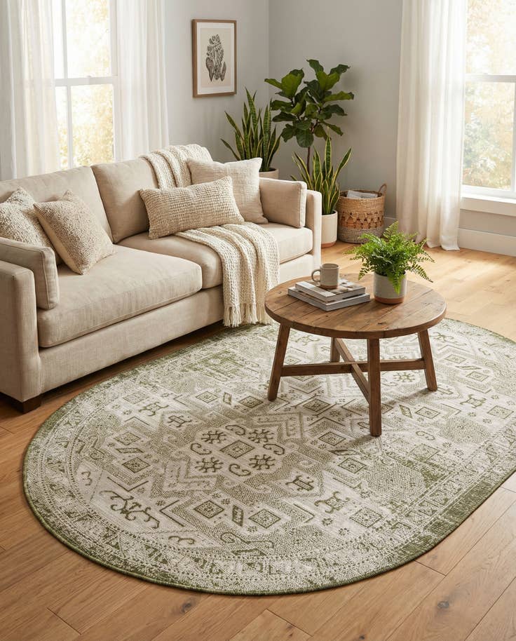 Detail image of 5' 3 x 8' Easy-Clean Aztec Indoor / Outdoor Oval Rug