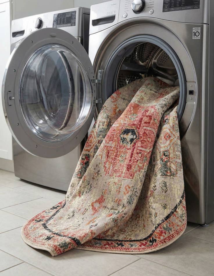 Detail image of 7' 10 x 7' 10  Washable Traditional Indoor / Outdoor Round Rug