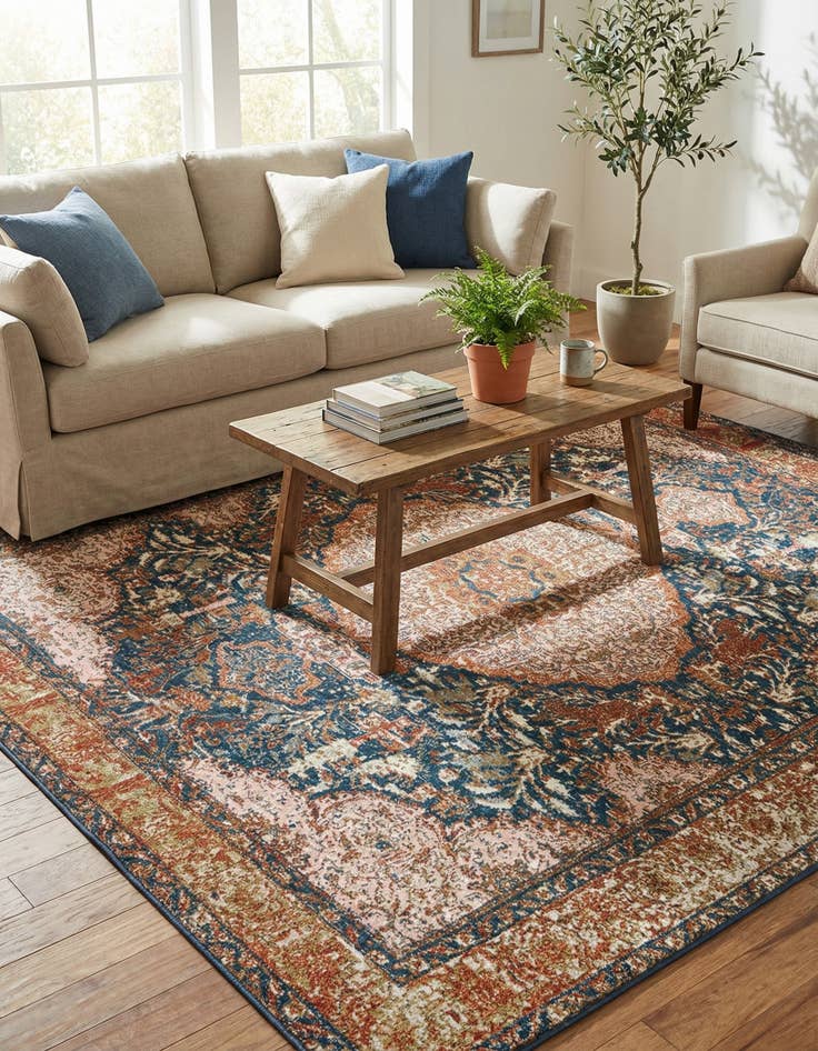 Detail image of 7' 10 x 7' 10 Easy-Clean Traditional Indoor / Outdoor Square Rug