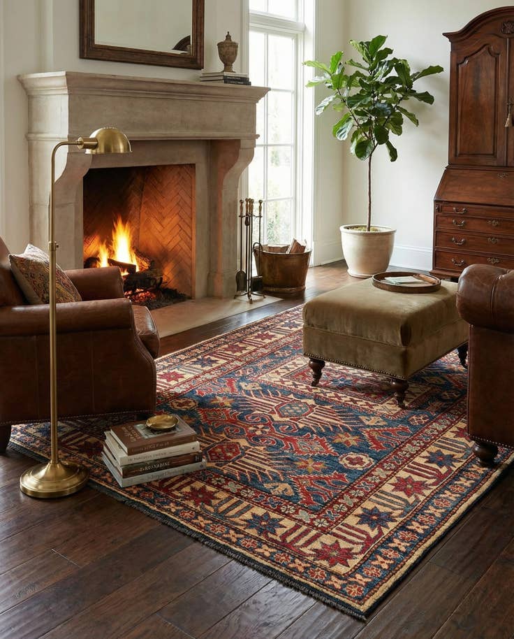 Detail image of 4' 2 x 6' 6 Hand Knotted Kazak Wool Rug