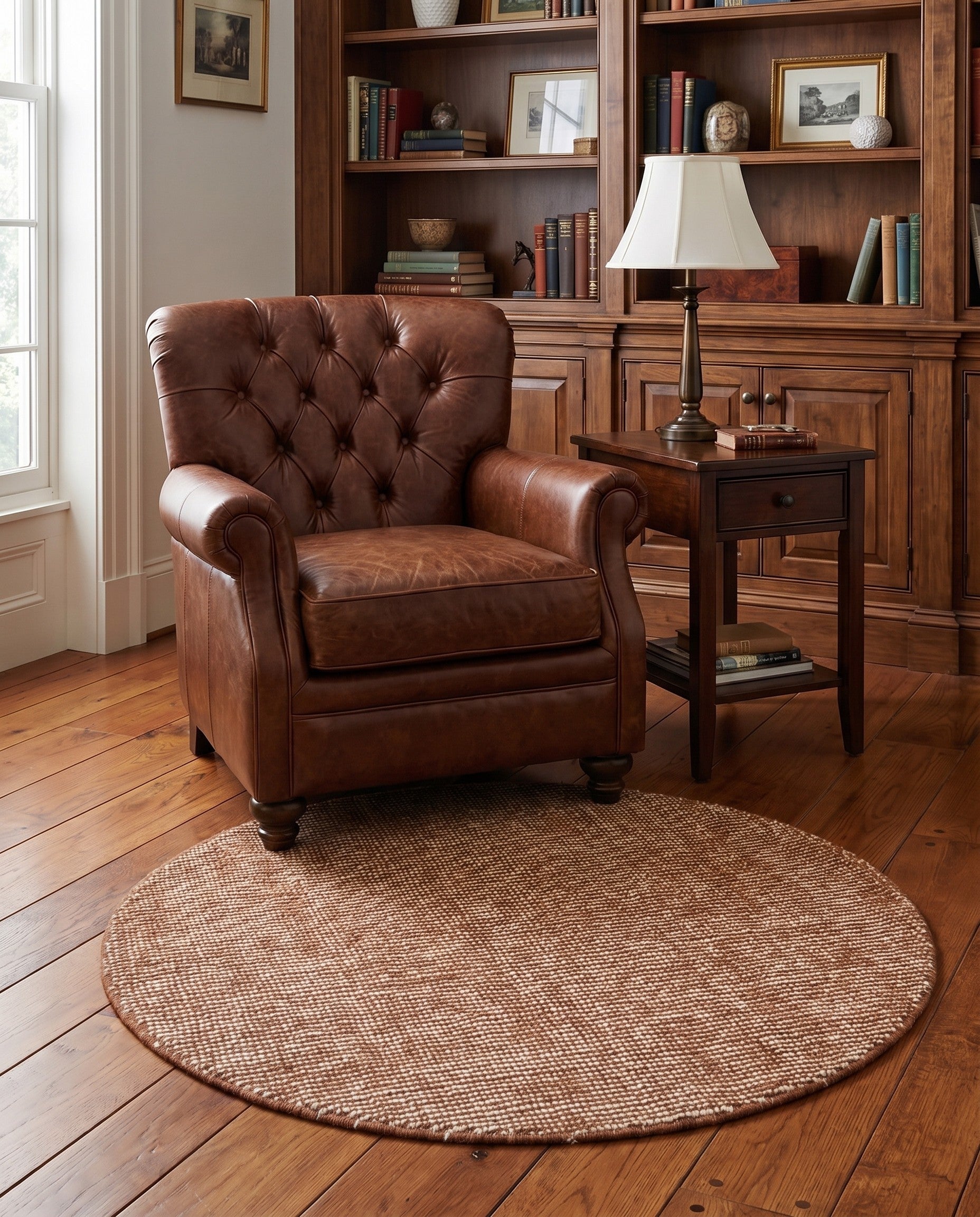 Cocoa Bean Brown Hand Woven Jill Zarin English Manor Wool Round Rug