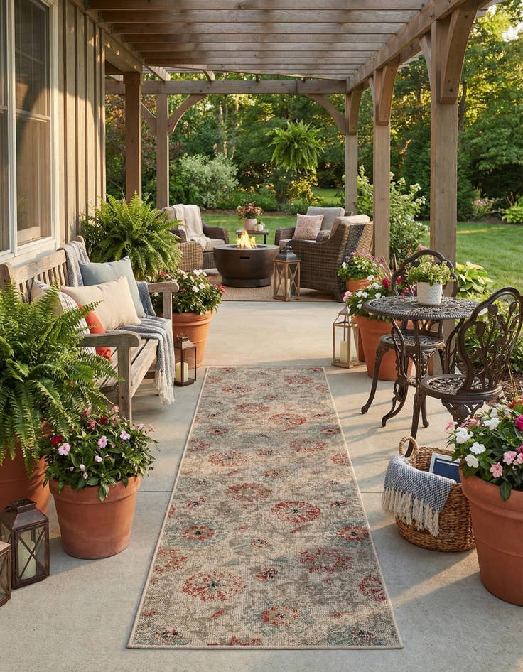 Detail image of 2' 7 x 12' Easy-Clean Botanical Indoor / Outdoor Runner Rug
