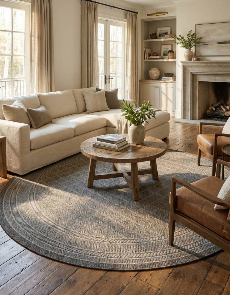 Detail image of 10' x 10' Easy-Clean Trellis Indoor / Outdoor Round Rug